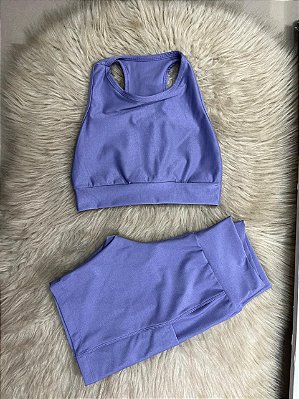 Conjunto Corrida Canelado Short Bolso+Top Cor Lilas
