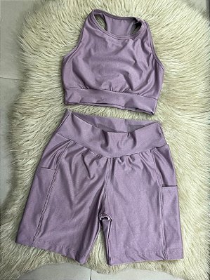 Conjunto Corrida Canelado Short Bolso+Top Cor Orquidea