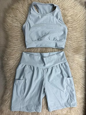 Conjunto Corrida Canelado Short Bolso+Top Cor Prata