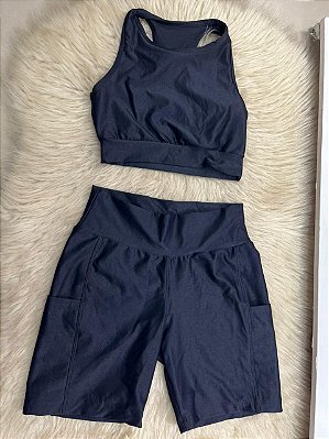 Conjunto Corrida Canelado Short Bolso+Top Cor Preto