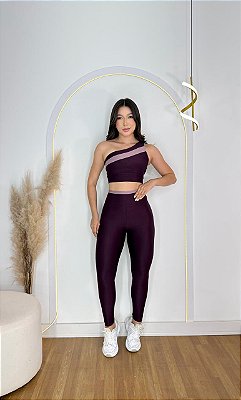 Conjunto Sofia Legging Canelado Poliamida+Top Cor Açai+Orquidea