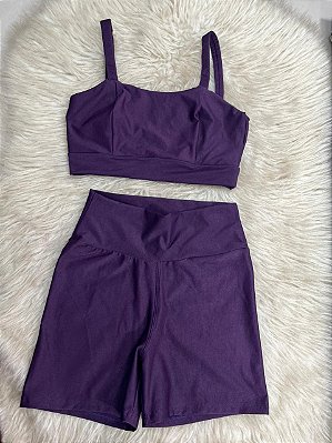 Conjunto Camilla Canelado Short Crossfit+Top Cor Açai