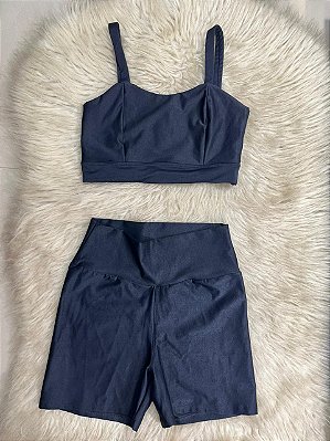 Conjunto Camilla Canelado Short Crossfit+Top Cor Preto