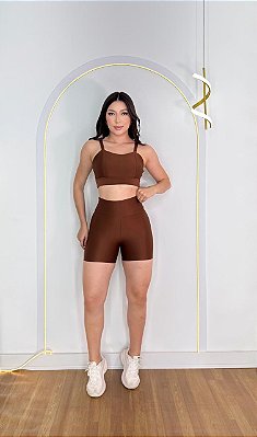 Conjunto Camilla Canelado Short Crossfit+Top Cor Marrom