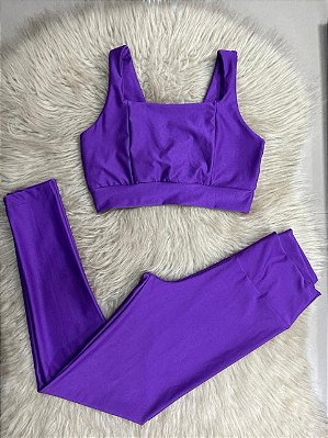 Conjunto Laycy Legging Canelado Poliamida+Top Cor Roxo Amora