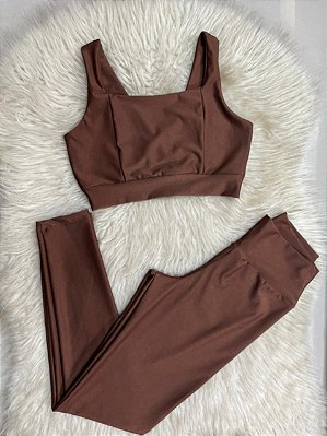 Conjunto Laycy Legging Canelado Poliamida+Top Cor Marrom