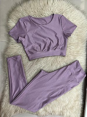 Conjunto Atitude Legging Canelado Poliamida+Top Cor Orquidea