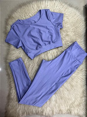 Conjunto Atitude Legging Canelado Poliamida+Top Cor Lilas
