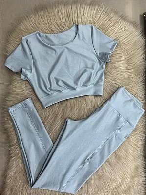 Conjunto Atitude Legging Canelado Poliamida+Top Cor Prata