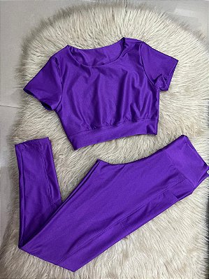 Conjunto Atitude Legging Canelado Poliamida+Top Cor Roxo Amora