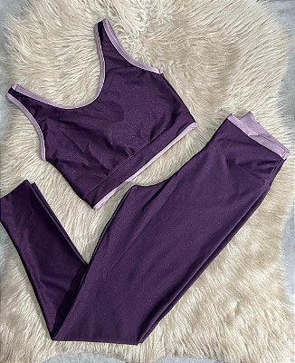 Conjunto Estilo Legging Canelado Poliamida+Top Cor Açai+Orquidea