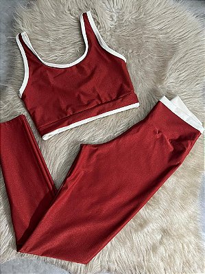 Conjunto Estilo Legging Canelado Poliamida+Top Cor Terra+Off