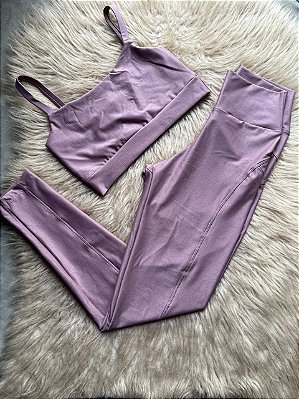 Conjunto Montaria Legging Canelado Poliamida+Top Cor Orquidea