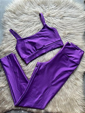 Conjunto Montaria Legging Canelado Poliamida+Top Cor Roxo Amora