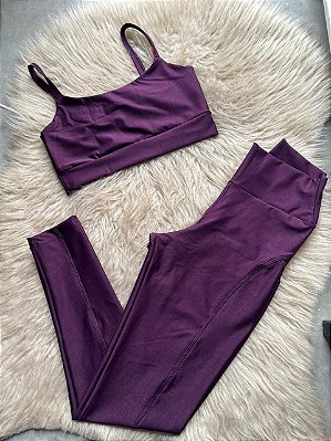 Conjunto Montaria Legging Canelado Poliamida+Top Cor Açai