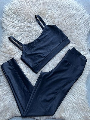 Conjunto Montaria Legging Canelado Poliamida+Top Cor Preto