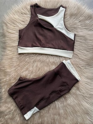 Conjunto Desempenho Short+Top Cor Marrom+Off