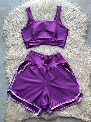 Conjunto Short Vibe+Top Cor Roxo Uva+Orquidea