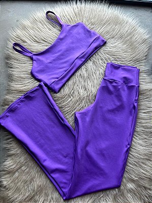 Conjunto Flare Legging+Top Alça Reta Cor Roxo Amora