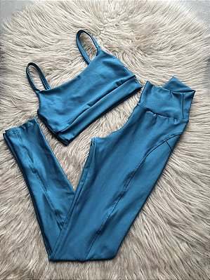 Conjunto Legging Montaria+ Top Alça Reta Cor Verde Petróleo
