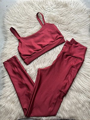Conjunto Legging Bolso+Top Alça Reta Cor Marsala