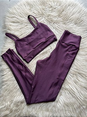 Conjunto Legging Bolso+Top Alça Reta Cor Açai