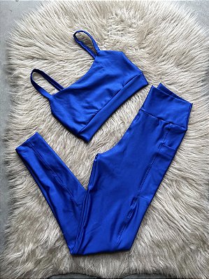 Conjunto Legging Bolso+Top Alça Reta Cor Azul Royal