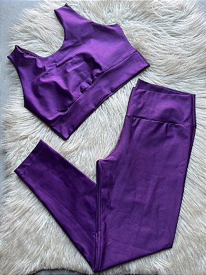 Conjunto Legging Básica Plus Size+ Top Alça Larga Cor Roxo Uva