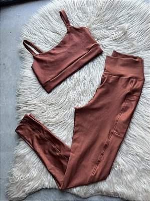 Conjunto Legging Bolso+Top Alça Reta Cor Cobre
