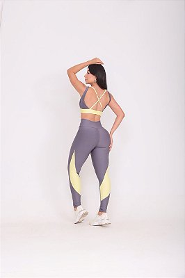Conjunto Legging Val+ Top Cor Cinza+Amarelo Manteiga