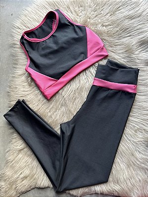 Conjunto Movimento Legging+Top Cor Preto+Rosa
