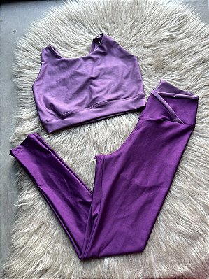 Conjunto Legging Força+Top Cor Roxo Uva+Orquidea