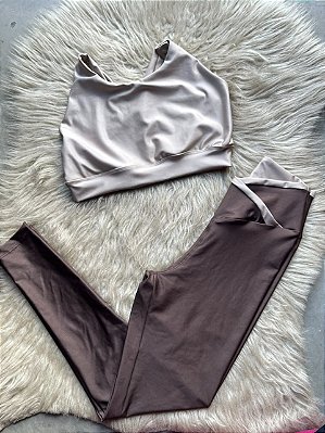 Conjunto Legging Força+Top Cor Marrom+Areia