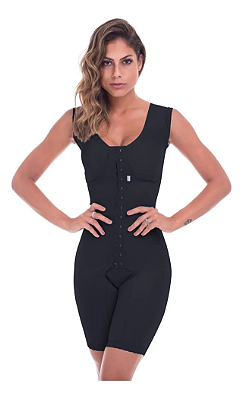 Cinta Modelador Biobela com Pernas, Abertura Frontal e Alças Largas - 1631 Preto