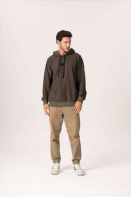Casaco Masculino Canguru com Capuz Linho Verde Militar Stoff 3416