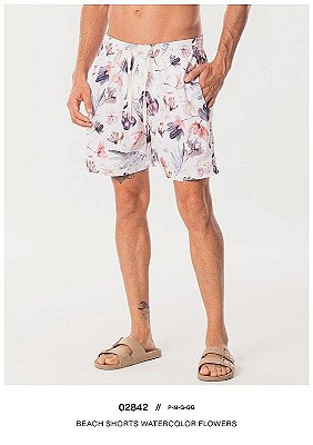 Shorts Watercolor Stoff Flowers Beach Branco