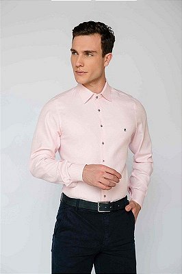Camisa Social Masculina Slim Zaiko Maquinet Rosa
