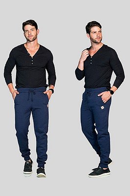 Calça Moletom Azul Lisa com Bolsos 2307