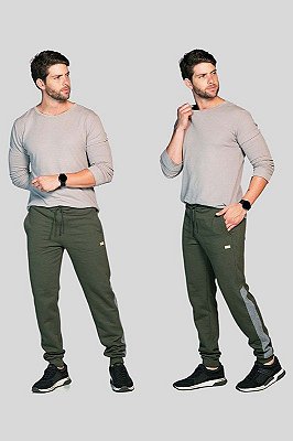 Calça Moletom Verde com Bolsos Faixa Lateral 2309