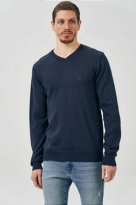 Suéter Tricot Masculino Acostamento Gola V Azul Marinho 2021