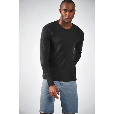 Suéter Tricot Masculino Acostamento Gola V Preto 2021