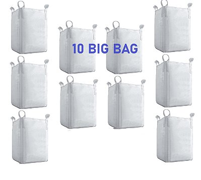 10 Saco Big Bag Reciclagem Usinas Fazendas Entulhos Modelo C1 Rafia Gramatura 160 Fator 5x1 Medidas 120x90x90 P/ 1000Kg