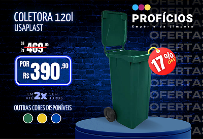 COLETORA PLASTICA 120L C/RODAS VERDE USA PLAST - REF.:001457