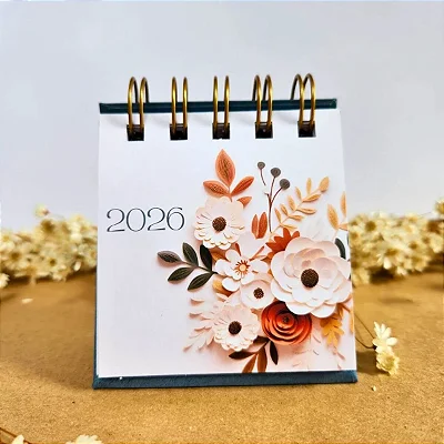 Flor de Papel Azul Petróleo - Mini Calendário 2026