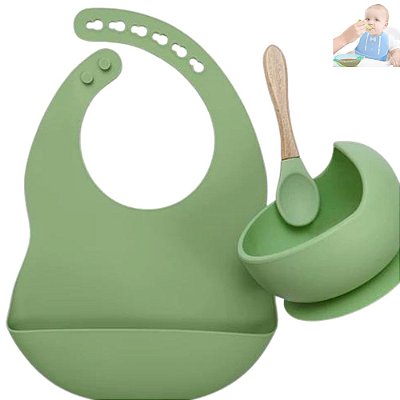 Kit Alimentacao Refeição Babador Bebê Infantil Impermeável De Silicone Cata Pega Migalhas
