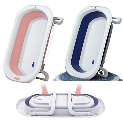 Banheira Retrátil Para Bebes Banho Criança Com Plugue De Temperatura Antiderrapante Rosa Azul Portátil Neném