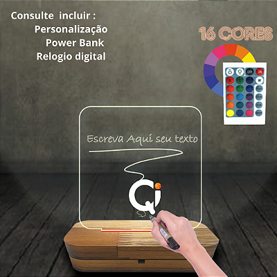 Luminária personalizada / madeira/ led / controle de cores /Presente Luxo