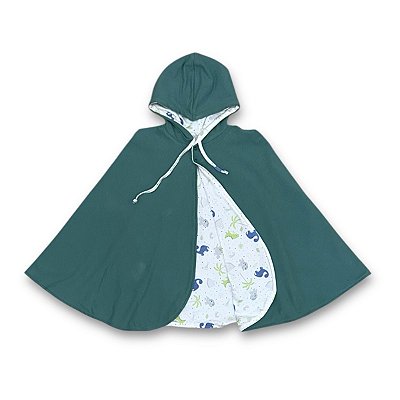 Poncho Dupla Face  -  de 0 a 4 anos - Dino Verde