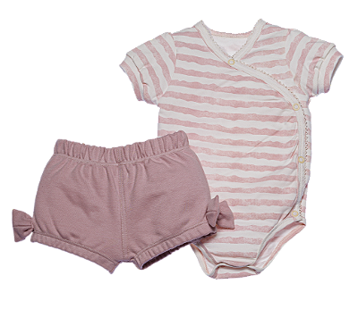 Conj. Body Manga Curta Shorts - Listrado Rosê  #SEMANADOBODY
