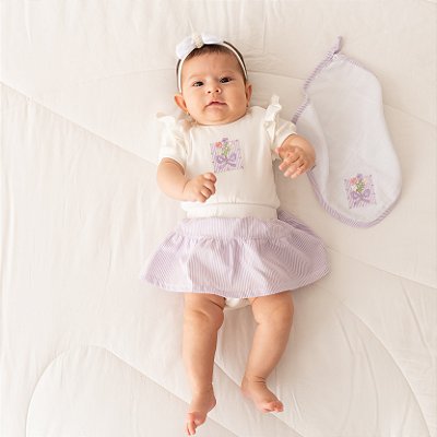 Conj. Body Manga Curta com Saia Off White Laço  #SEMANADOBODY